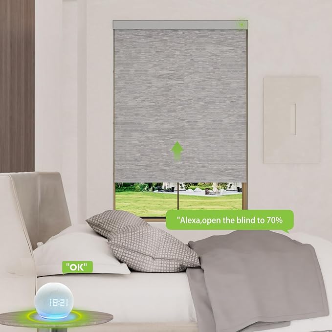 Motorized Blinds with Remote，100% Blackout Smart Blinds Motorized Roller Shades Compatible with Alexa Automatic Blinds for Windows Electric Window Blinds Customized Size Lvory Lace