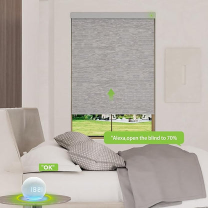 Motorized Blinds with Remote，100% Blackout Smart Blinds Motorized Roller Shades Compatible with Alexa Automatic Blinds for Windows Electric Window Blinds Customized Size Lvory Lace