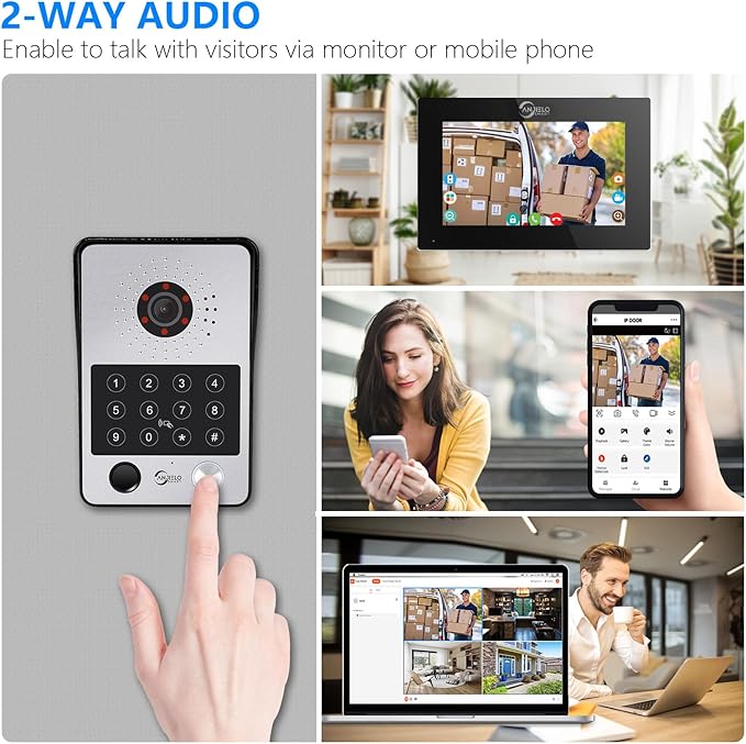 7-Inch Smart Video Intercom System,1080P HD Wired Doorbell with Touchscreen Monitor,Fingerprint, RFID & PIN Unlock,Tuya Smart App Control,Ideal for Homes, Villas & Apartments (1 doorbell + 1 Monitor)