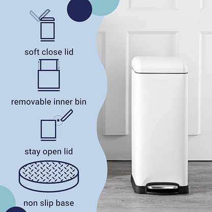 happimess HPM1007A Betty Retro 8-Gallon Step-Open Trash Can with Soft-Close Lid, Fingerprint Resistant, Modern, Minimalistic for Home, Kitchen, Laundry Room, Office, Bedroom, Bathroom, White