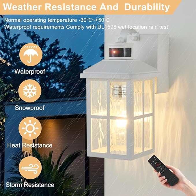 Porch Lights with GFCI Outlet with Remote,Dusk to Dawn Motion Sensor Outdoor Light, Upgraded 4 Lighting Modes Exterior Fixture Waterproof Outside Lights for House Patio Garage