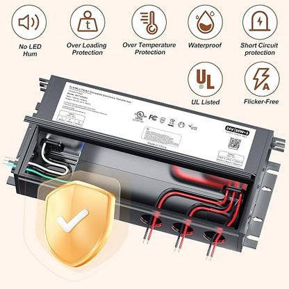 288W Dimmable LED Driver 24V with Junction Box,Triac ELV/MLV LED Transformer Compatible with Lutron&Leviton Switches,Dimmable Power Supply for Indoor/Outdoor Lights,UL&FCC-Listed
