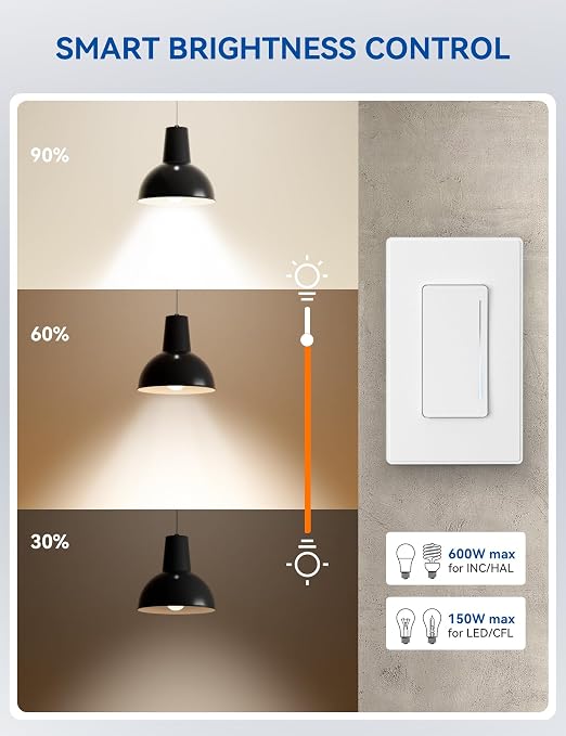 ELEGRP Smart Dimmer Light Switch DTR30, Single Pole or 3 Way, 2.4GHz Wi-Fi Touch Dimmer Compatible with Alexa/Google Assistant, Needs Neutral Wire, No Hub Required, UL Listed, Matte Black, 2 Pack
