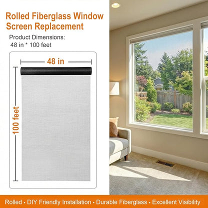 Window Screen Mesh, Fiberglass Window Screen, Screen Door Mesh, Windows Screens and Screen Door Replacement, Patio Screen Mesh (Gray, 48inches x100feet)