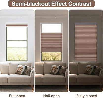 Godark Motorized TDBU Cellular Shades with Remote Control Smart Honeycomb Blinds Compatible with Alexa Google Home Smarthings Custom Double Cellular Light Filtering for Indoor Windows Doors-Brown