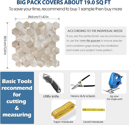 10 Sheets Beige Slate Hexagon Peel and Stick Backsplash for Kitchen Wall, Heat Resistant Stick on Backsplash PVC Smart Tiles, Waterproof Peel and Stick Wall Tiles for Bathroom