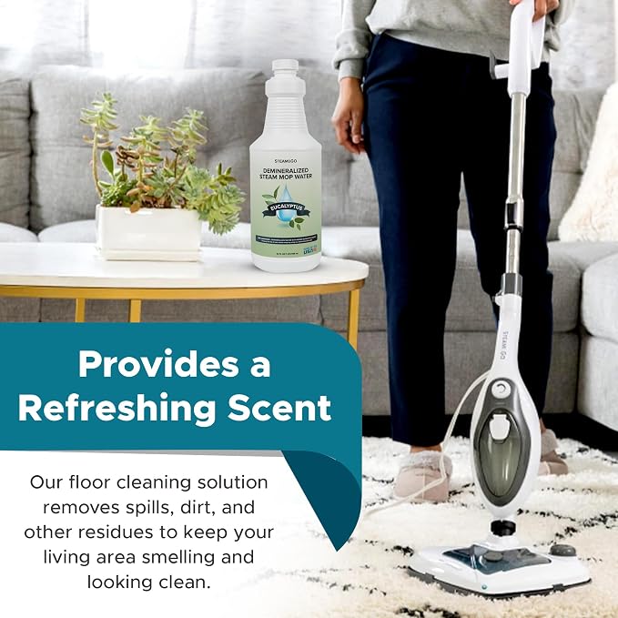 Steam & Go Demineralized Water for Steam Mop – Eucalyptus Mint Scent, 32 oz | Scented Floor Cleaner Solution, Ready-to-Use, Compatible with Any Steam Cleaner (Pack of 3)