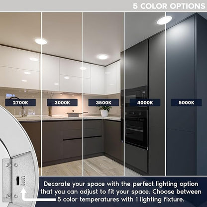 LUXRITE 8 Inch LED Disk Lights, 27W, 5CCT 2700K | 3000K | 3500K | 4000K | 5000K, Flush Mount Recessed Retrofit Ceiling Light, 2000LM, Dimmable, J-Box or 6" Can Install, Energy Star, ETL (4 Pack)