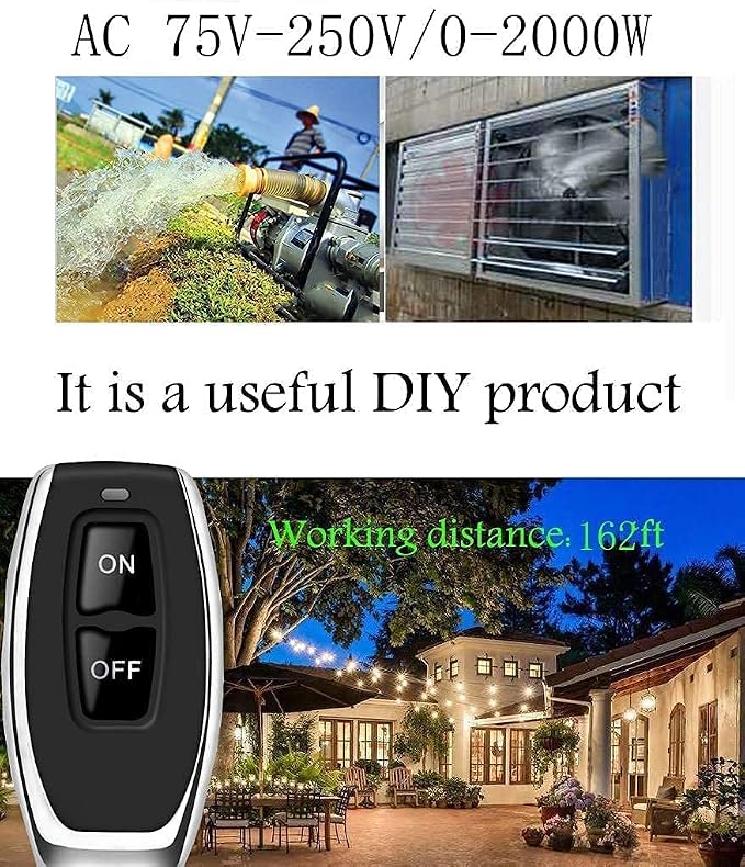 DieseRC 433Mhz Wireless Remote Control Radio Control Switch AC 110V 220V 240V 30A Relay Receiver with 3 Transmitters for Light Water Pump Household Appliances Farm Irrigation and Electrical Equipment