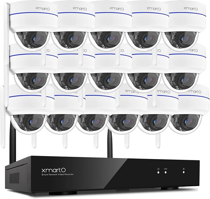 xmartO Wireless 16X DPK3034 AI Tracking 2K HD Metal Dome PTZ Camera + 16CH WNP816-W6 WiFi 6 NVR Bundle, Dual WiFi, H.265+, No Monthly Fee, IP66 Weatherproof, Home Outdoor Security System