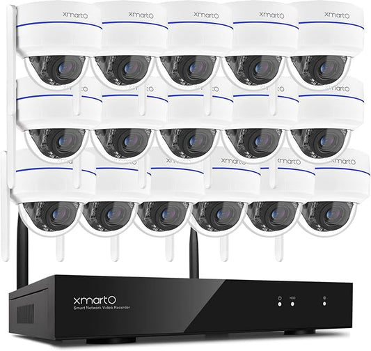 xmartO Wireless 16X DPK3034 AI Tracking 2K HD Metal Dome PTZ Camera + 16CH WNP816-W6 WiFi 6 NVR Bundle, Dual WiFi, H.265+, No Monthly Fee, IP66 Weatherproof, Home Outdoor Security System