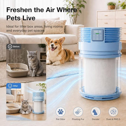 PETGUGU Air Purifiers for Home Bedroom Dorm with 360° Rotating Transparent Pre-Filter Pet Air Purifier H13 HEPA Air Quality Monitor Pet Hair Filter App Control