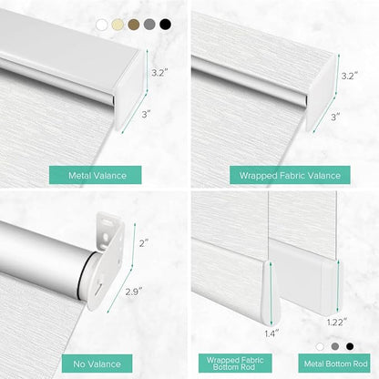 Motorized Roller Shades, 10O% Blackout Remote Control Custom Window Shades Compatible with Alexa Google Assistant via RF Hub, Rechargeable Electric Blinds for Windows (Texture White)