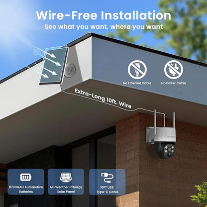 xmartO Wire-Free PTZ Solar Home Security Camera System Wireless, 14-Set 2K 4MP QHD CCTV Camera Kit with 4k 16CH Expandable Wi-Fi 6 NVR, All-Weather Solar Charge