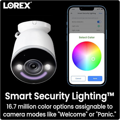 Lorex 4K 8MP Wi-Fi 6 Spotlight Security Camera | Indoor/Outdoor | Color Night Vision | Smart Motion Detection | 32GB Local Storage | 2-Way Talk | IP65 Rated | No Monthly Fees | White