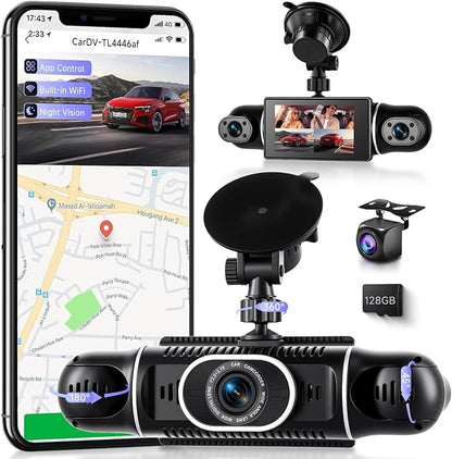 360° Dash Cam Front/Rear/Inside/Side 4-Channel Dash Camera FHD 2K+1080P×3 Car Dash Cam with WiFi, APP Control, 128GB SD Card Included, 8 IR Night Vision, G-Sensor, 24/7 Parking Mode