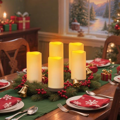 Flameless Candles 4" 5" 6" Outdoor Indoor Pillars Battery Operated Flickering Candles Include 10-Key Remote Timer 400+ Hours by 2 AA Batteries (Ivory Candle - Warm light, 3"D x 6" H - 12 Pack)