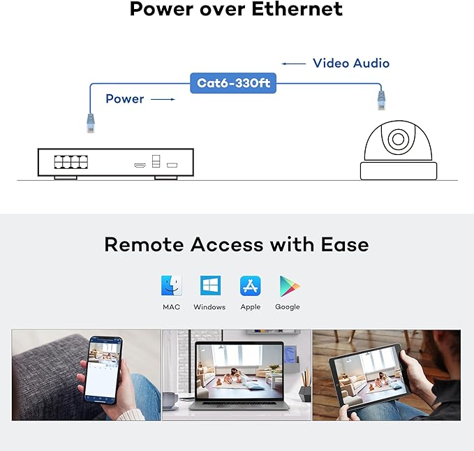 ONWOTE 8 Channel 4K 8MP NVR (Built-in 8 PoE Ports), Motion Detection, 8CH Video Audio Recorder, Only Work with ONWOTE 8MP/ 6MP/ 5MP PoE IP Cameras, 8-CH Synchro Playback (No Hard Drive Included)