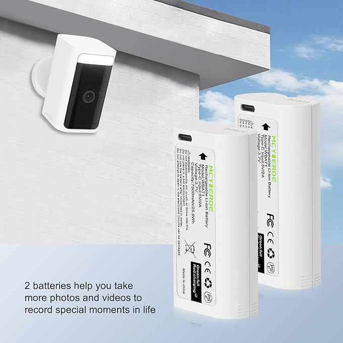 2-Pack WBAT1 Replacement Battery, Upgraded 7000mAh USB-C Removable Battery Pack for WYZE Cam Pro 2K Camera