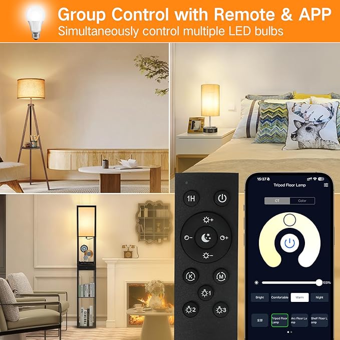 OUTON 3 Pack A19 LED Light Bulb with Remote Control, Efficient 9W LED Bulb (60Watt Equivalent), 810 LM, Dimmable, 3000K-6000K, E26 Base, LED Bulb with Timer for Living Room, Bedroom, 3 Bulb & 1 Remote