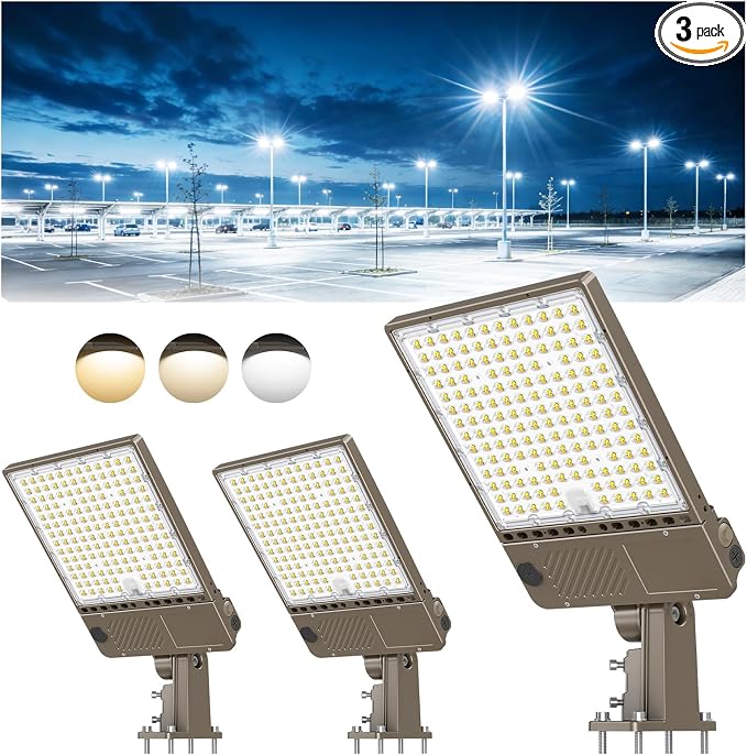 3 Pack 320W LED Parking Lot Light 48000LM, Power Tunable & 3CCT (3K/4K/5K) ETL Listed LED Pole Light IP65 Super Bright Commercial Flood Light with Photocell, AC100-277V