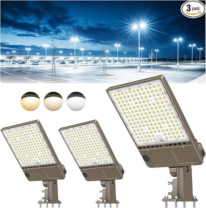 3 Pack 320W LED Parking Lot Light 48000LM, Power Tunable & 3CCT (3K/4K/5K) ETL Listed LED Pole Light IP65 Super Bright Commercial Flood Light with Photocell, AC100-277V