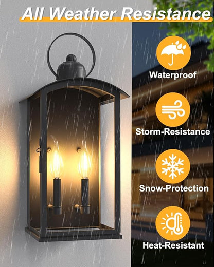 19.7-INCH Outdoor Wall Light Fixtures, Dusk to Dawn Exterior Lanterns Waterproof, Large Porch Sconces Wall Mounted Lighting, Modern Matte Black Front Open Window Wall Lamps for Patio
