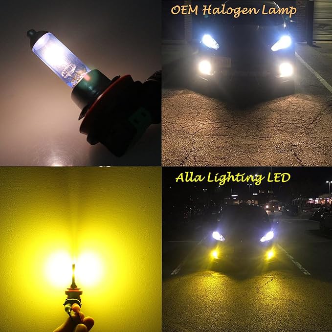 Alla Lighting 5200lm 2504 PSX24W LED Fog Lights Bulbs, 3000K Amber Yellow 12276 Extremely Super Bright 12V LEDs Replacement, AL-R Version