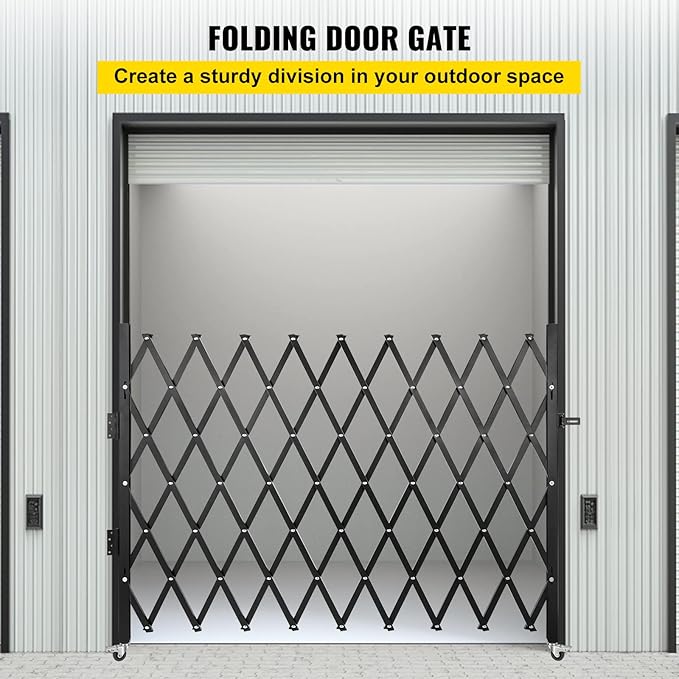 VEVOR Single Folding Security Gate, 51.57" H x 75" W, Steel Accordion Door, Flexible Expanding Barricade, 360 Rolling Scissor Gate with Padlock