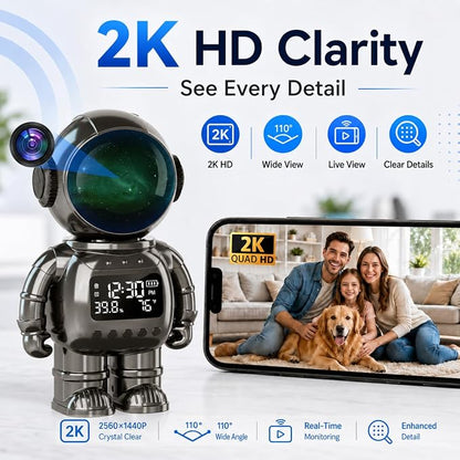 DYPCO Indoor Security Clock Camera with Temperature and Humidity Monitoring, Smart Clock Camera with Alarm Function, Real-Time Alerts for Home Safety