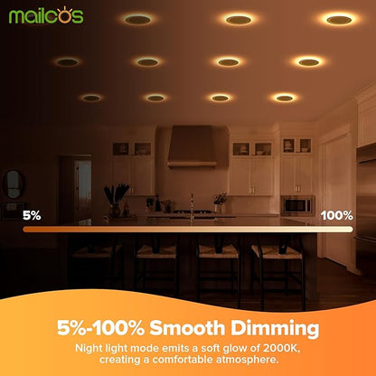 MAILCOS 12 Pack 6 Inch 5CCT LED Recessed Ceiling Light with Night Light, 2700K-5000K Selectable, Ultra-Thin Lighting, 12W=110W, 1050LM, Dimmable Canless Wafer Downlight ETL Certificated