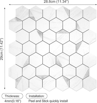 20-Sheet Hexagonal Peel and Stick Backsplash, Jazz White Kitchen Backsplash Wall Tiles, Stone Surface Waterproof Stick on Tile for Bathroom, RV, Fireplace