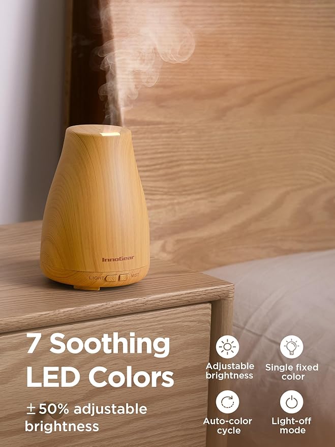 InnoGear Essential Oil Diffuser, Ultrasonic Diffusers for Home Aromatherapy Humidifier for Mother's Gift Bedroom Room 7 Colors LED 2 Mist Mode Auto Off, Yellow