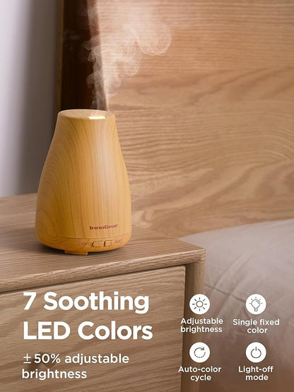InnoGear Essential Oil Diffuser, Ultrasonic Diffusers for Home Aromatherapy Humidifier for Mother's Gift Bedroom Room 7 Colors LED 2 Mist Mode Auto Off, Yellow
