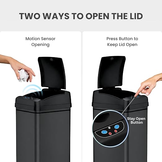 iTouchless 13 Gallon Sensor Trash Can with Lid, Pet Lock & Odor Filter, Patented 50L Automatic Motion Sensor Kitchen Garbage Can Luxury Fingerprint-Proof Stainless Steel Rectangular Wastebasket, Black