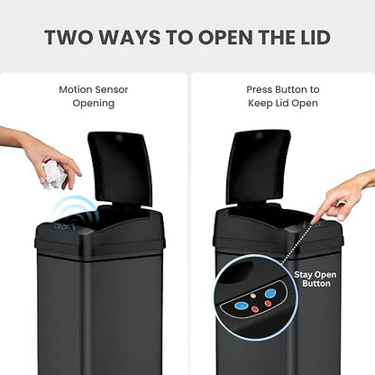 iTouchless 13 Gallon Sensor Trash Can with Lid, Pet Lock & Odor Filter, Patented 50L Automatic Motion Sensor Kitchen Garbage Can Luxury Fingerprint-Proof Stainless Steel Rectangular Wastebasket, Black