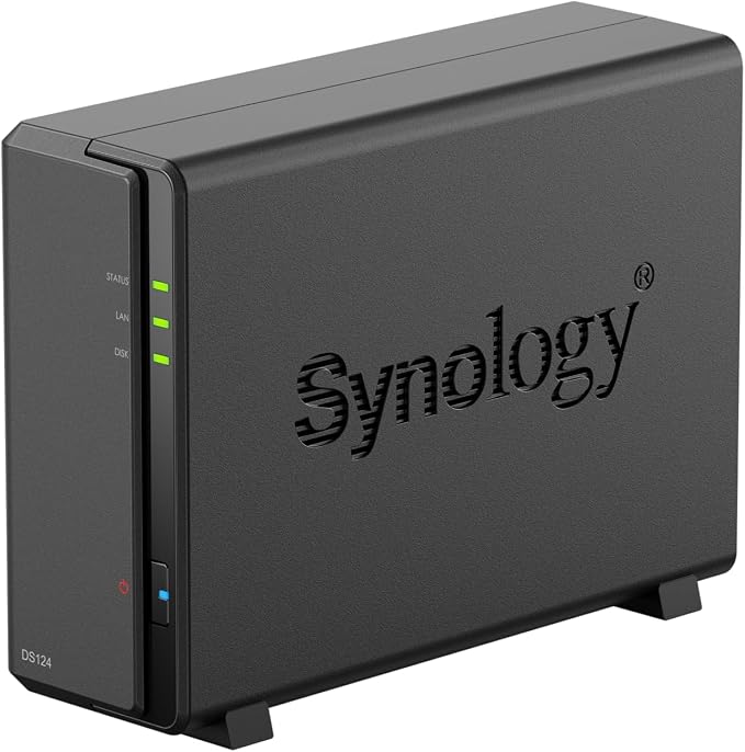 Synology DS124 Personal Backup & File Hub - Protect Photos, Secure Home Surveillance (1-Bay Diskless NAS)