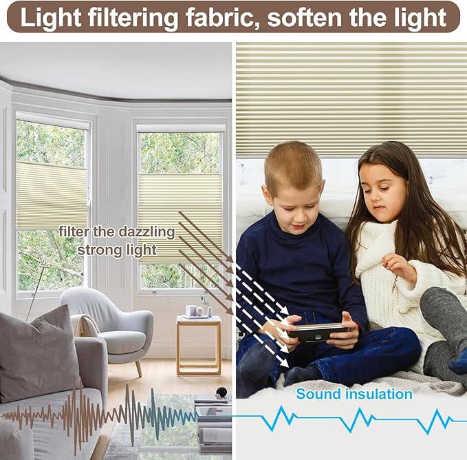 Godark Motorized TDBU vCellular Shades with Remote Control Smart Honeycomb Blinds Compatible with Alexa Google Home Smarthings Custom Double Cellular Light Filtering for Indoor Windows Doors-Beige