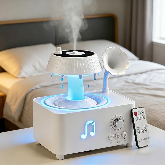 Morbou Raindrop Aroma Diffuser Room Humidifier with White Noise, 7-Color Air Mist Essential Oil Diffuser Sleep Sounds Aroma Rain Drop, with Remote Control (White)