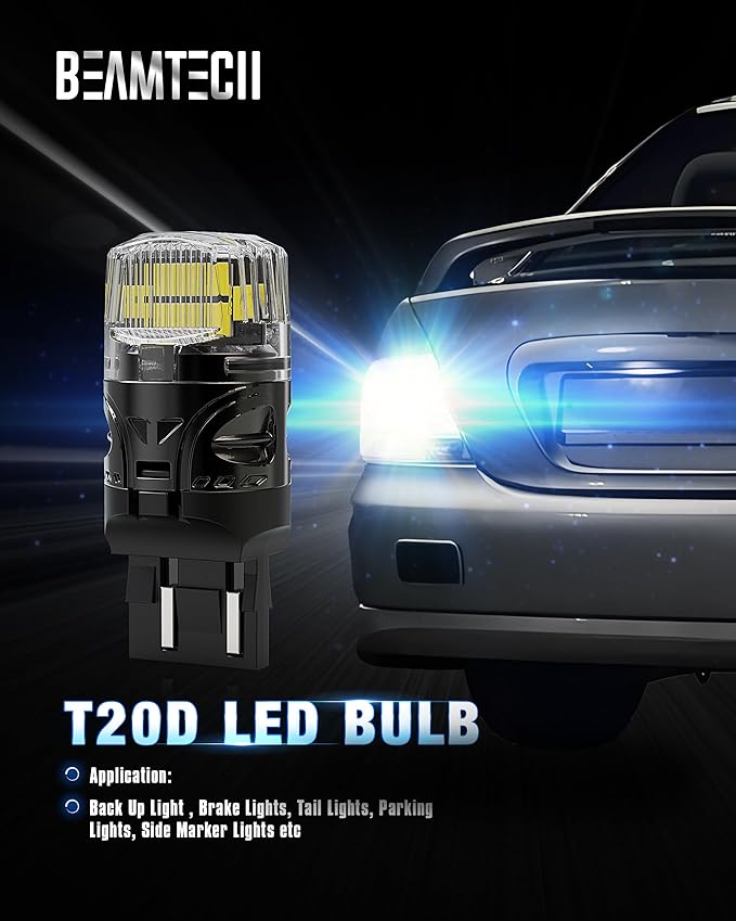 BEAMTECH 7440 7443 LED Bulbs for Reverse Lights, 6500K White Super Bright 7441 992 T20 W21W 7444 LED for Back Up Tail Brake Parking Lights, Pack of 2