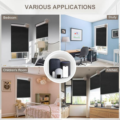 Motorized Automatic Blinds-38 Inch Width Cordless Roller Shades with Remote for Bedroom Living Room Home Office, Black