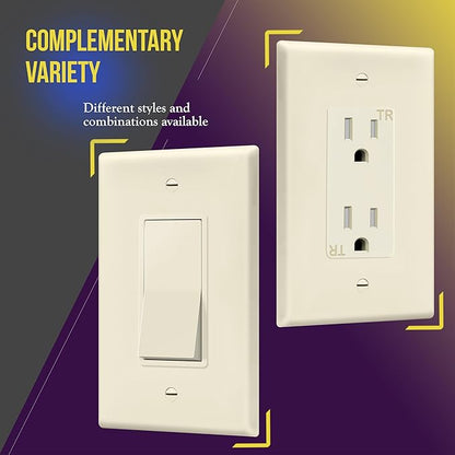 ENERLITES Decorator Light Switch or Receptacle Outlet Wall Plate, Gloss Finish, Midway Size 1-Gang 4.88" x 3.11", Unbreakable Polycarbonate Thermoplastic, UL Listed, 8831M-LA, Light Almond