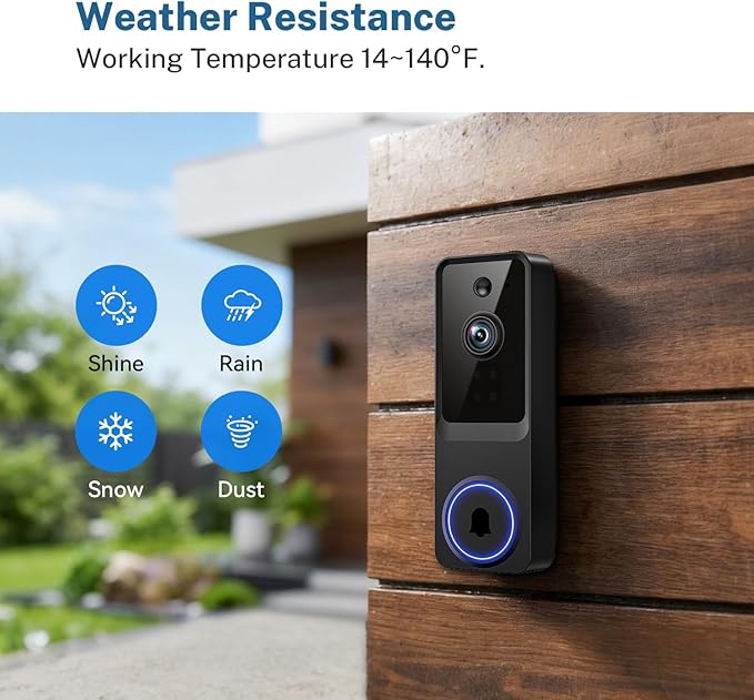 1080p Video Doorbell Camera Wireless for Home, Indoor and Outdoor, Cloud Storage (Subscription Required), Receiver Notification, Night Vision, 120° View, Battery Powered