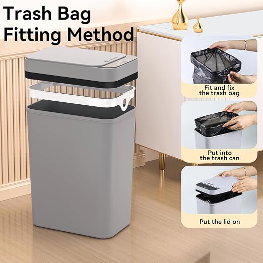 FRESHLIX 3 Pack Bathroom Trash Can 2.6 Gallon Small Touchless Automatic Motion Sensor Trash Cans Slim Waterproof Garbage Bin with Lid for Kitchen, Office, Bedroom Black White Grey