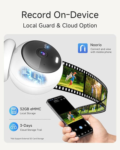 Noorio Magnetic Wireless Security Camera Outdoor, Built-in 32GB Storage