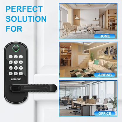 B04 Fingerprint Electronic Door Lock with Keypad and Handle – Keyless Entry Smart Door Lock, Remote APP Control, Code Unlock, Matte Black, Smart Locks for Front Door, Home, Office Use