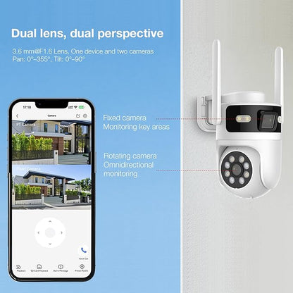 6MP Dual Lens Solar Security Cameras Wireless Outdoor, AOV 24/7 Recording Cameras for Home Security with 360° View, APP Alarm, Auto Tracking, Night Vision, Dual-Band WiFi, IP65, 8W Solar Panel