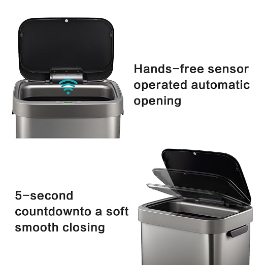 13 Gallon Trash Can, Touchless Stainless Steel Kitchen (Titanium)