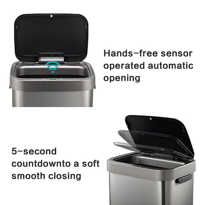 13 Gallon Trash Can, Touchless Stainless Steel Kitchen (Titanium)