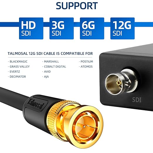 12G SDI Cable 75 ft, RG11 Coax 4K BNC Cable Supports HD-SDI/3G-SDI/6G-SDI/12G-SDI/4K/8K 75 Ohm 4K SDI Video Cable for Blackmagic Design Converter, Video Security Camera